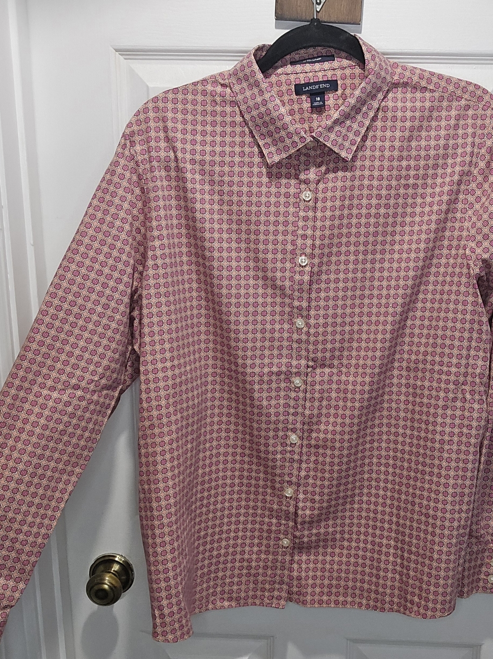 Lands' End Pink Geo-Print Button Down Shirt